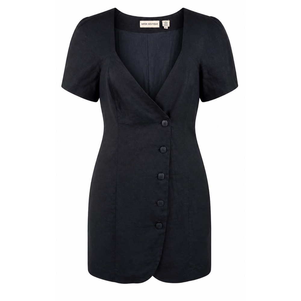 Nipon Boutique 100% Linen Asymmetrical Button Sheath Dress Women's 10 Minimalist